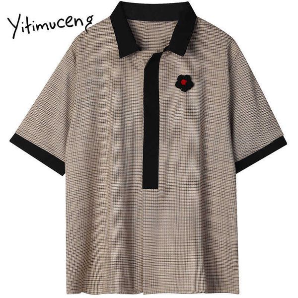 yitimuceng plaid blouse women vintage shirts loose summer fashion short sleeve turn-down collar single breasted 210601, White
yitimuceng plaid blouse women vintage shirts loose summer fashion short sleeve turn-down collar single breasted 210601, White