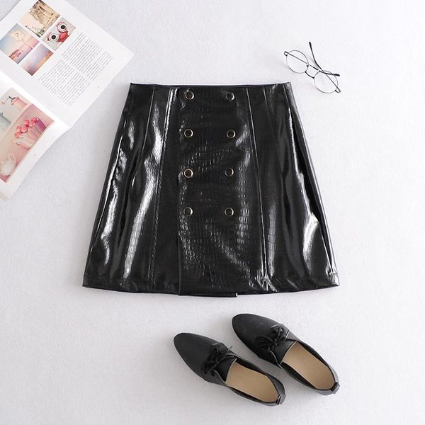 women vintage high waist a-line pu leather mini skirt faldas mujer ladies double breasted casual vestidos chic skirts button, Black
women vintage high waist a-line pu leather mini skirt faldas mujer ladies double breasted casual vestidos chic skirts button, Black