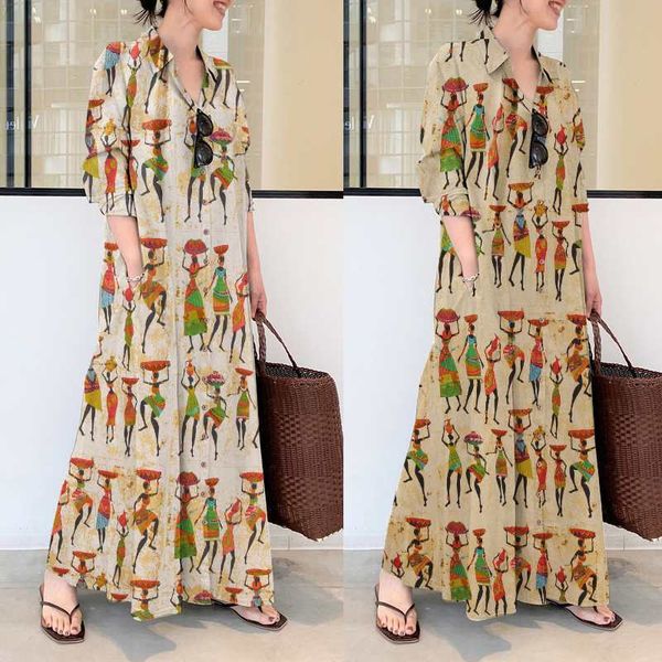 dresses fashion cartoon printed dress women's spring sundress casual long sleeve maxi vestidos female lapel robe plus size, Black;gray
dresses fashion cartoon printed dress women's spring sundress casual long sleeve maxi vestidos female lapel robe plus size, Black;gray
