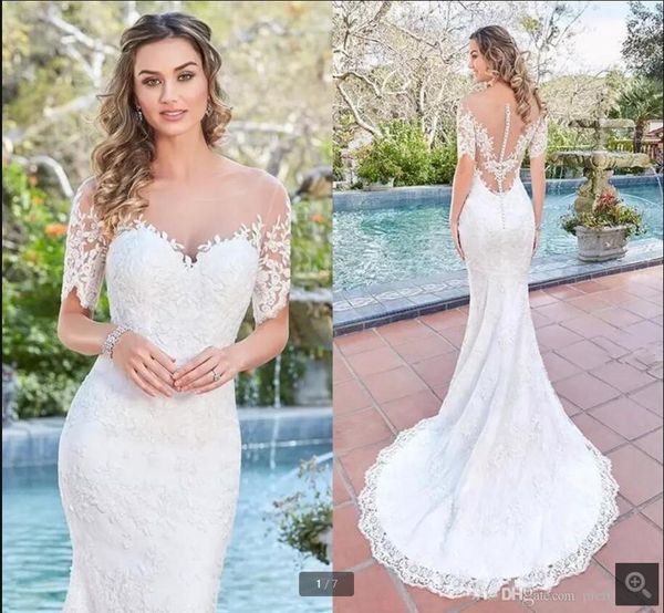custom made white lace mermaid wedding dress 2021 with short sleeves romantic sheer jewel neck illusion back beach bridal gowns court train
custom made white lace mermaid wedding dress 2021 with short sleeves romantic sheer jewel neck illusion back beach bridal gowns court train