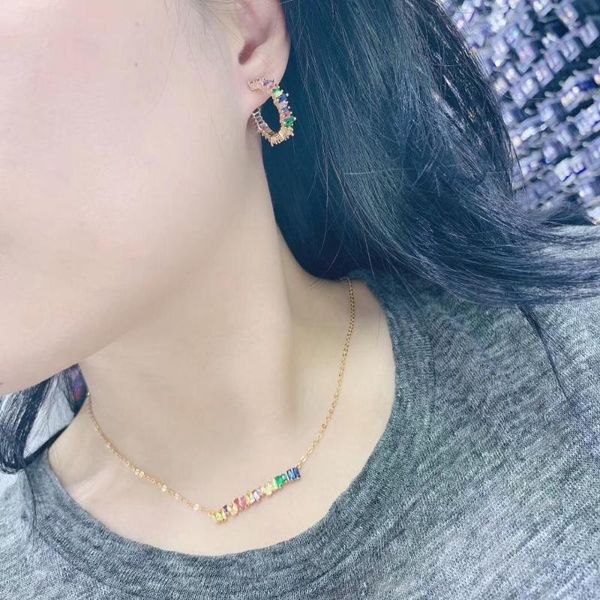 earrings & necklace luxury trendy lucky chains multicolor pendant full cubic zircon for women bridal wedding party jewelry set gift e7315, Silver
earrings & necklace luxury trendy lucky chains multicolor pendant full cubic zircon for women bridal wedding party jewelry set gift e7315, Silver