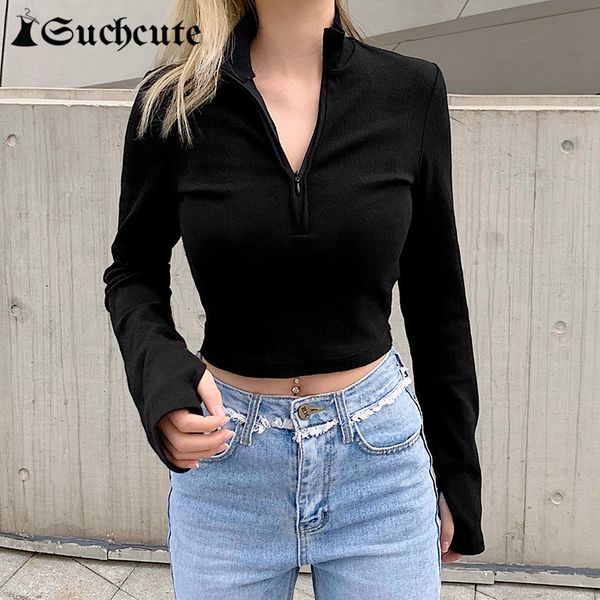 women's t-shirt solid color female ribbed zip up t-shirts casual basic skinny long sleeve crop gothic simple outfits harajuk, White
women's t-shirt solid color female ribbed zip up t-shirts casual basic skinny long sleeve crop gothic simple outfits harajuk, White