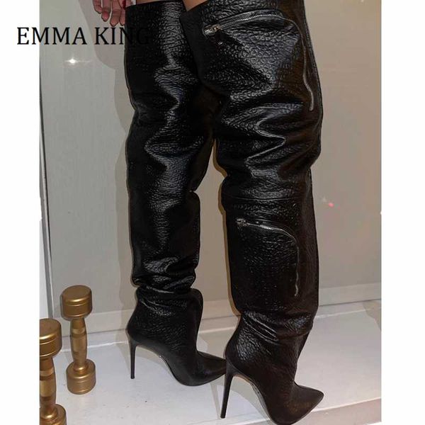 women slouchy loose long boots pointed toe stiletto heel over-sized pocket thigh high winter botas mujer, Black
women slouchy loose long boots pointed toe stiletto heel over-sized pocket thigh high winter botas mujer, Black