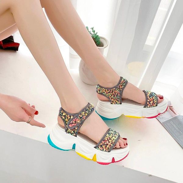 woman casual rainbow bottom sandalias mujer silver glitter summer sandals women comfortable platform wedges heels shoes, Black
woman casual rainbow bottom sandalias mujer silver glitter summer sandals women comfortable platform wedges heels shoes, Black