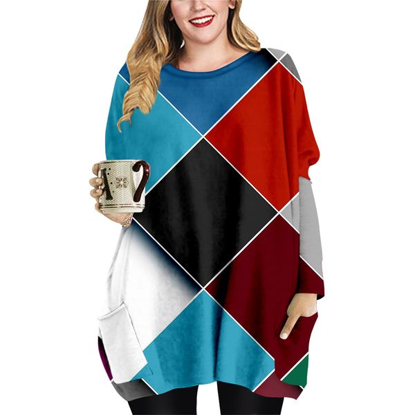 spring and autumn checkered color pattern long pocket t-shirt plus size female element round neck dress, Black;gray
spring and autumn checkered color pattern long pocket t-shirt plus size female element round neck dress, Black;gray