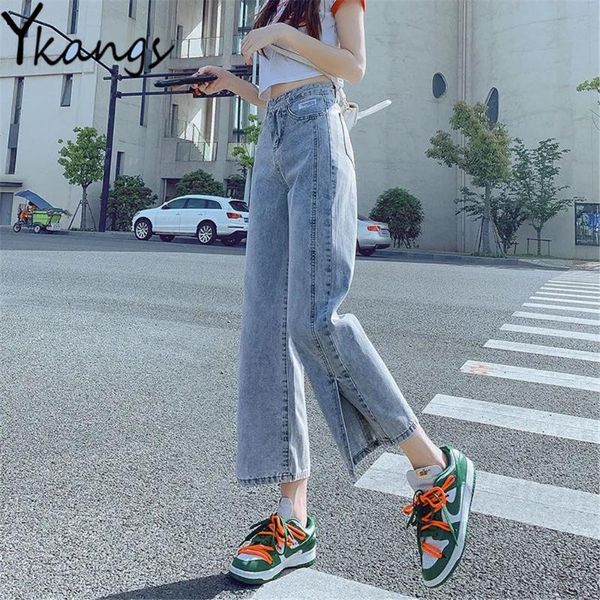 women's jeans high waist button zipper side slit straight leg denim pants stitching korean fashion women basic simple streetwear trouse, Blue
women's jeans high waist button zipper side slit straight leg denim pants stitching korean fashion women basic simple streetwear trouse, Blue