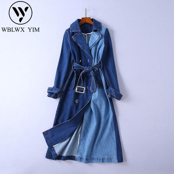 women's trench coats korean splice denim coat women fashion classic double breasted jeans long female elegant business outerwear, Tan;black
women's trench coats korean splice denim coat women fashion classic double breasted jeans long female elegant business outerwear, Tan;black