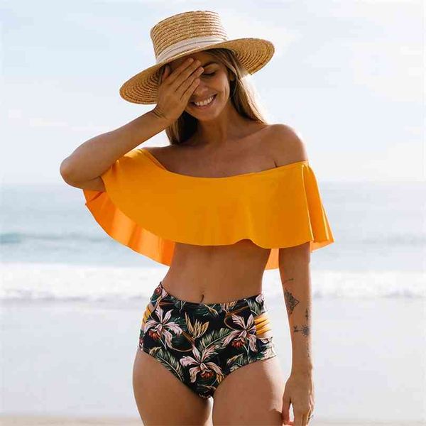 high waist bikinis print swimwear women swimsuit shoulder ruffle bathing suits beach wear push up biquini female 210712, White;black
high waist bikinis print swimwear women swimsuit shoulder ruffle bathing suits beach wear push up biquini female 210712, White;black
