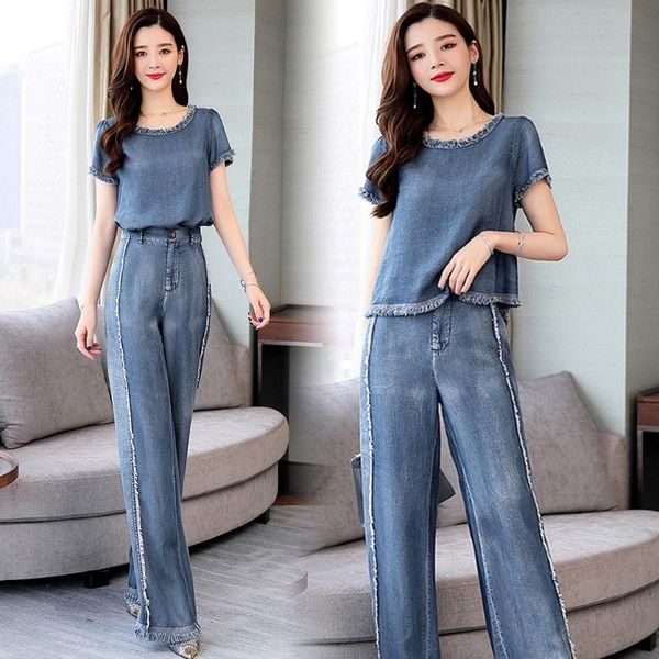 women's tracksuits summer casual vintage woman clothes , womens tassel wide leg denim trousers set loose short sleeve jeans pants sets, Gray
women's tracksuits summer casual vintage woman clothes , womens tassel wide leg denim trousers set loose short sleeve jeans pants sets, Gray