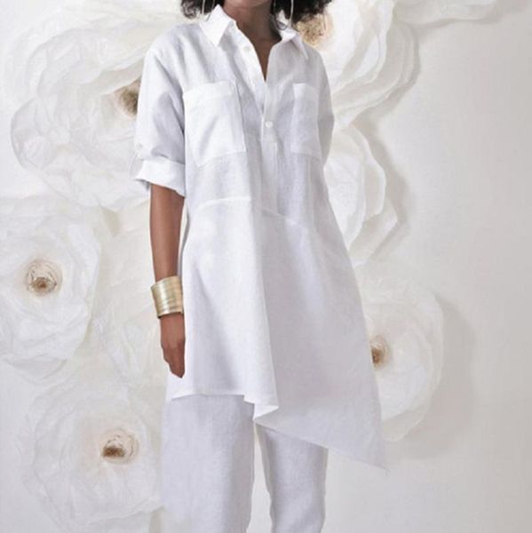 women's blouses & shirts women irregular shirt blouse casual solid color short sleeve turn-down collar hem pockets ladies elegant, White
women's blouses & shirts women irregular shirt blouse casual solid color short sleeve turn-down collar hem pockets ladies elegant, White