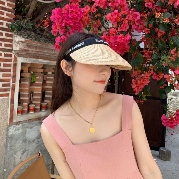 south korea's new hand woven lafite straw hat, Blue;gray