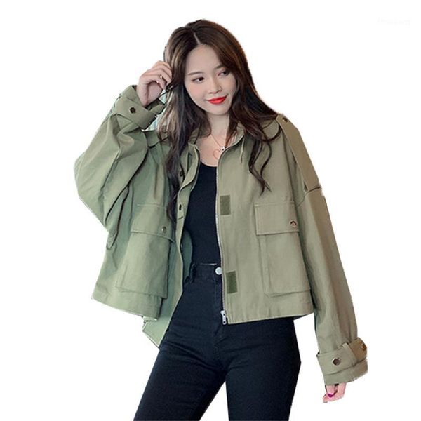 army green women's coat 2021 casual short jackets stand collar pocket zipper spring autumn jacket female tooling outerwear, Black;brown
army green women's coat 2021 casual short jackets stand collar pocket zipper spring autumn jacket female tooling outerwear, Black;brown