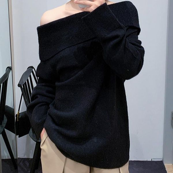 women's sweaters women slash neck sweater long sleeve 2021 autumn winter knit jumper, White;black
women's sweaters women slash neck sweater long sleeve 2021 autumn winter knit jumper, White;black