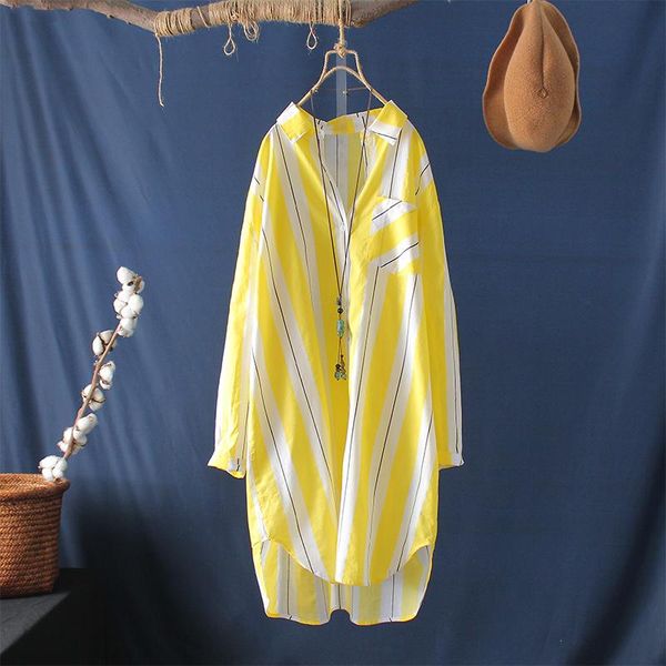 women's blouses & shirts 2021 summer long sleeve straight turn down collar shirt mujer mid length cotton yellow vertical striped blous, White
women's blouses & shirts 2021 summer long sleeve straight turn down collar shirt mujer mid length cotton yellow vertical striped blous, White