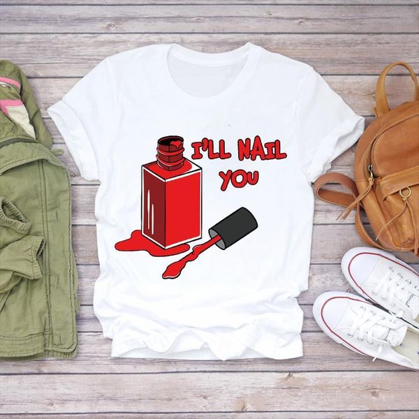 summer fingernail nail love womens short sleeve graphic female tee, White 
summer fingernail nail love womens short sleeve graphic female tee, White