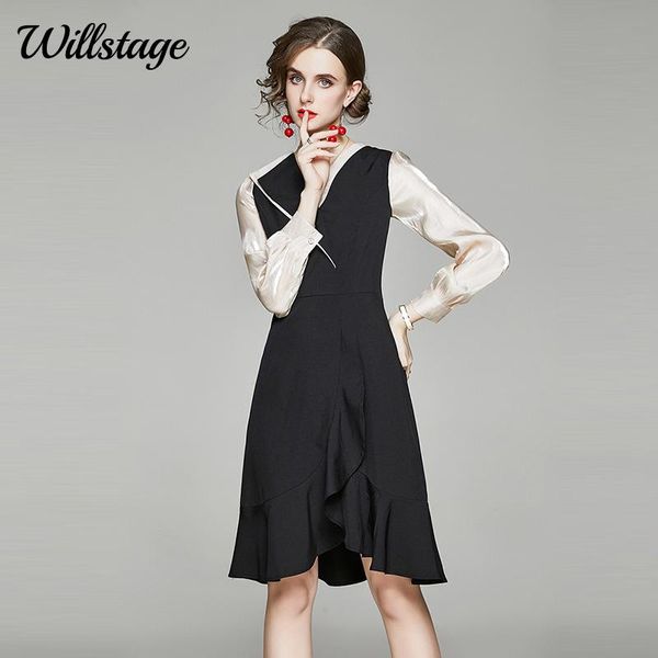 willstage little black dress ruffles patchwork v-neck long sleeve elegant in fishtail dresses show thin autumn casual, Black;gray
willstage little black dress ruffles patchwork v-neck long sleeve elegant in fishtail dresses show thin autumn casual, Black;gray