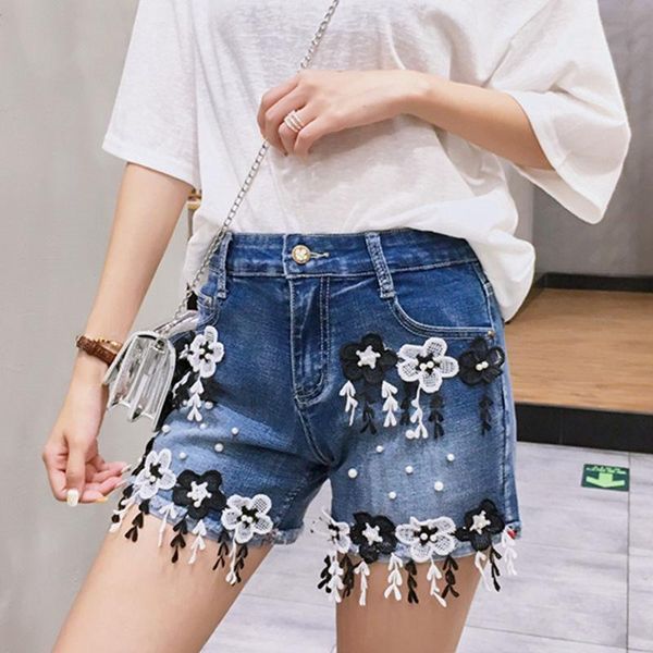 large women's high waist thin nail bead lace wide leg pants loose elastic denim shorts jeans, Blue
large women's high waist thin nail bead lace wide leg pants loose elastic denim shorts jeans, Blue