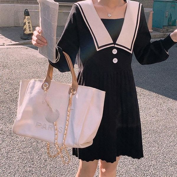 casual dresses houzhou kawaii preppy style sweater dress women autumn 2021 ruffled elegant vintage patchwork knitted korean outfits, Black;gray
casual dresses houzhou kawaii preppy style sweater dress women autumn 2021 ruffled elegant vintage patchwork knitted korean outfits, Black;gray