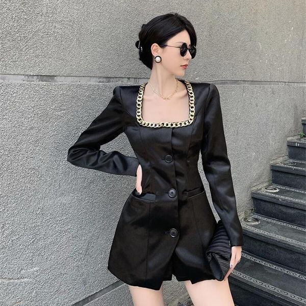 women's tracksuits autumn square collar chain decoration satin suit black dress + shorts two-piece sets female, Gray
women's tracksuits autumn square collar chain decoration satin suit black dress + shorts two-piece sets female, Gray