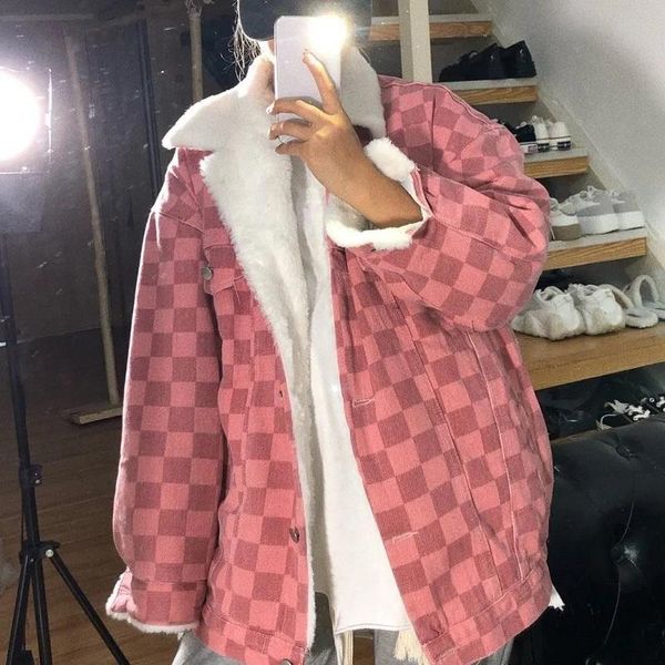 women's jackets harajuku plaid denim jacket autumn winter plus velvet vintage streetwear warm coat korean casual long-sleeved outerwear, Black;brown
women's jackets harajuku plaid denim jacket autumn winter plus velvet vintage streetwear warm coat korean casual long-sleeved outerwear, Black;brown