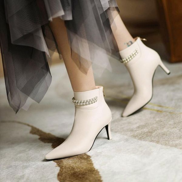 boots elegant string bead pearls rhinestone chain woman stiletto high heels autumn winter booties black beige shoe size 45
boots elegant string bead pearls rhinestone chain woman stiletto high heels autumn winter booties black beige shoe size 45