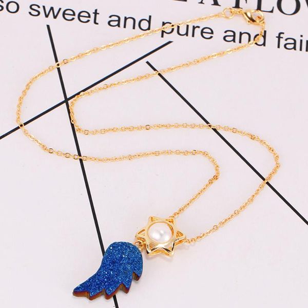 unique blue angle wing pendant necklace natural druzy crystal hexangular star freshwater pearl gold necklaces for women, Silver
unique blue angle wing pendant necklace natural druzy crystal hexangular star freshwater pearl gold necklaces for women, Silver
