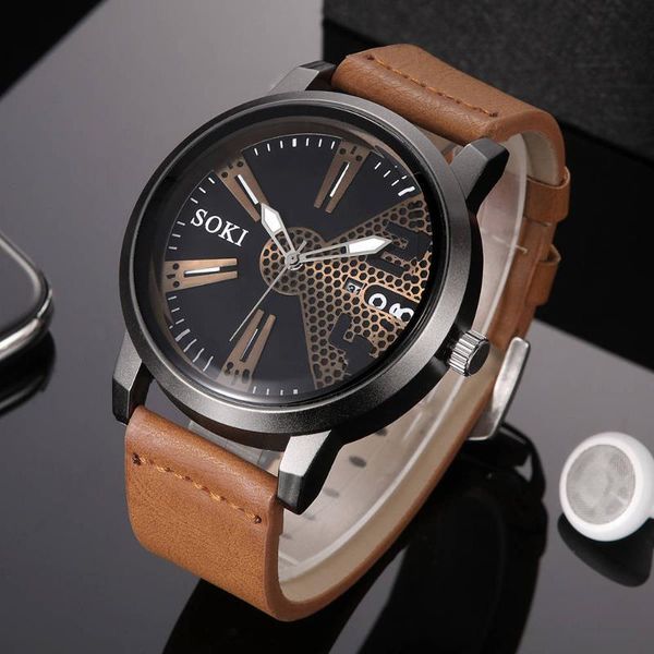 wristwatches soki brand large dial european and american fashion sports men's watch automatic date quartz business pu belt, Slivery;brown
wristwatches soki brand large dial european and american fashion sports men's watch automatic date quartz business pu belt, Slivery;brown
