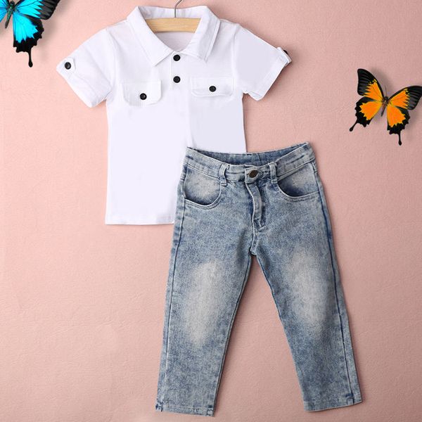 short sleeve t-shirt with pocket+ blue denim jeans trousers 2pcs set for toddler boys summer outfit clothes, White
short sleeve t-shirt with pocket+ blue denim jeans trousers 2pcs set for toddler boys summer outfit clothes, White