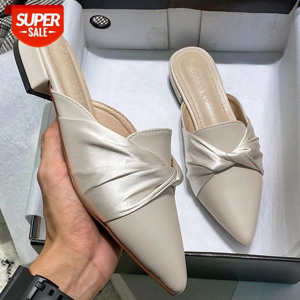 women slippers fashion mules french elegant bowknot design 2021 low heel slip on leisure ladies office shoes beige external wear #bn0o, Black