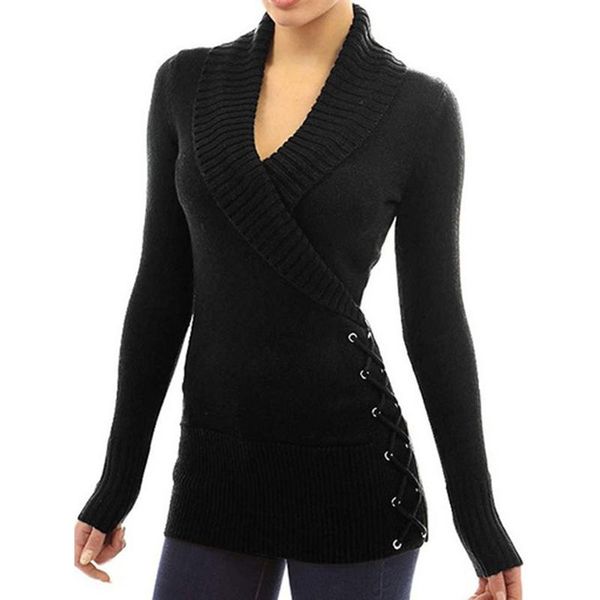 women's sweaters women autumn knitted sweater female knit pullovers long sleeve cross over v neck side lace up winter mt4379, White;black
women's sweaters women autumn knitted sweater female knit pullovers long sleeve cross over v neck side lace up winter mt4379, White;black