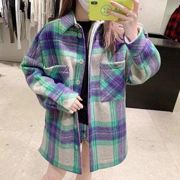women's wool & blends ladies contrast plaid blend woolen jacket outerwear - women lapel long sleeve buttoned top, Black
women's wool & blends ladies contrast plaid blend woolen jacket outerwear - women lapel long sleeve buttoned top, Black