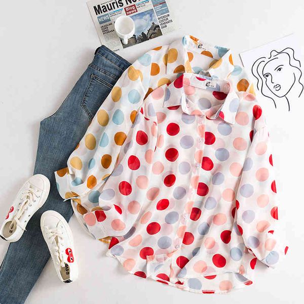 summer women's polka dot shirt korean style loose kawaii long-sleeved chiffon female sun protection clothing 210514, White
summer women's polka dot shirt korean style loose kawaii long-sleeved chiffon female sun protection clothing 210514, White