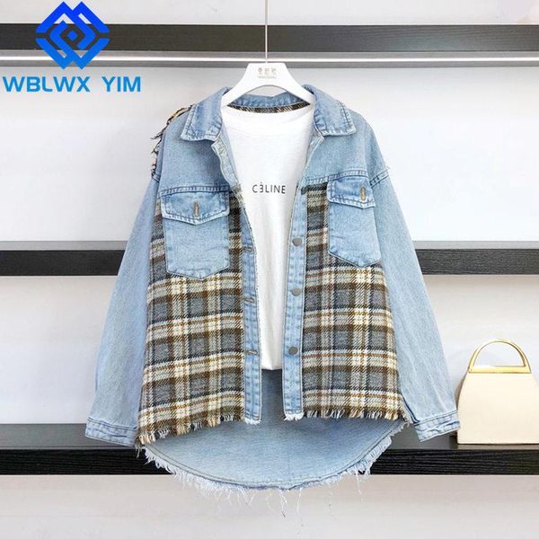 women's jackets fashion patchwork lapel long sleeve denim jacket women tassel plaid spliced jeans female loose casual washed coat, Black;brown
women's jackets fashion patchwork lapel long sleeve denim jacket women tassel plaid spliced jeans female loose casual washed coat, Black;brown