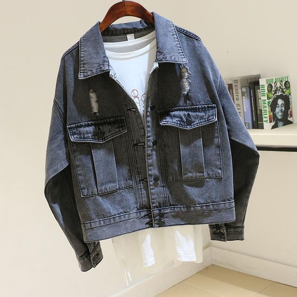 fashion dark gray big pocket holes denim jackets women spring korean loose outwear chaqueta mujer short jeans jacket coat female women', Black;brown
fashion dark gray big pocket holes denim jackets women spring korean loose outwear chaqueta mujer short jeans jacket coat female women', Black;brown