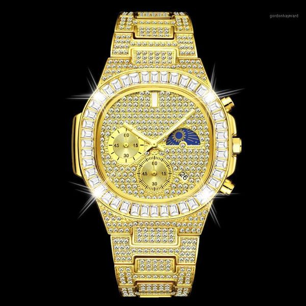 gold iced out mens watches full diamond watch men chronograph waterproof male clock hip hop man wristwatches, Slivery;brown
gold iced out mens watches full diamond watch men chronograph waterproof male clock hip hop man wristwatches, Slivery;brown