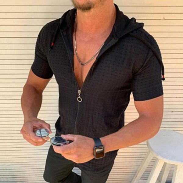 men's t-shirts men casual hooded shirt zipper cardigan short sleeve formal dress shirts plaid print clothing, White;black
men's t-shirts men casual hooded shirt zipper cardigan short sleeve formal dress shirts plaid print clothing, White;black