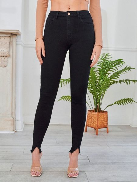 tall raw hem skinny jeans h6iv#, Blue