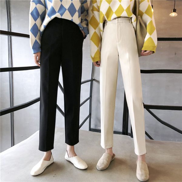autumn and winter women's thick all-match woolen nine-point temperament suit casual harem pants 210514, Black;white
autumn and winter women's thick all-match woolen nine-point temperament suit casual harem pants 210514, Black;white