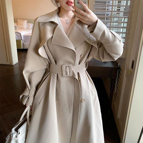 women's trench coats 2021 autumn fashion long length double lapel collar sashe coat high end england style clothes, Tan;black
women's trench coats 2021 autumn fashion long length double lapel collar sashe coat high end england style clothes, Tan;black