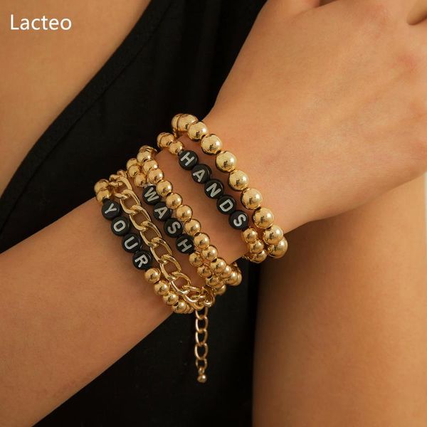 lacteo 6pcs/set bohemian unique acrylic letter bead chain bangle bracelet 2021 fashion trendy multi- jewelry link,, Black 
lacteo 6pcs/set bohemian unique acrylic letter bead chain bangle bracelet 2021 fashion trendy multi- jewelry link,, Black