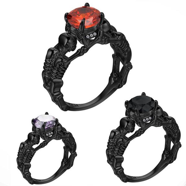 cluster rings ghost evil skull skeleton hand cz ring european and american punk style motor biker men men's jewelry, Golden;silver