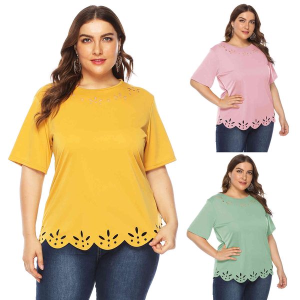 women's plus size large round ne short sleeve casual t-shirt cut out burnt solid versatile 10021
women's plus size large round ne short sleeve casual t-shirt cut out burnt solid versatile 10021