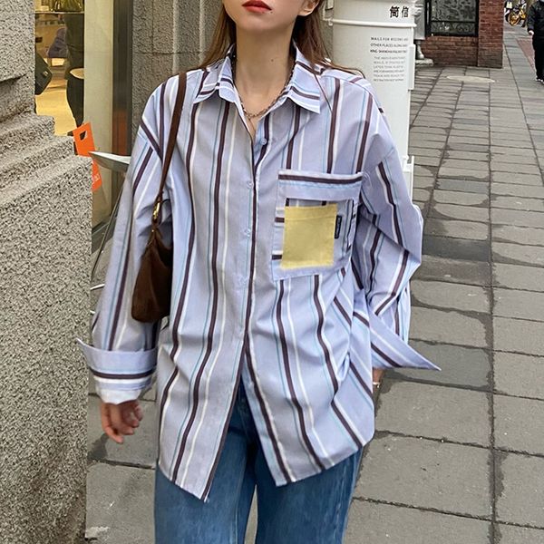 2021 spring autumn womens blouse fashion office lady style loose pocket patchwork stripe shirt women (f4281, White
2021 spring autumn womens blouse fashion office lady style loose pocket patchwork stripe shirt women (f4281, White