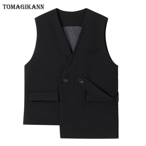 women's vests 2021 korean solid double breasted strap women vest casual female v neck pockets sleeveless waistcoat femme colete, Black;white
women's vests 2021 korean solid double breasted strap women vest casual female v neck pockets sleeveless waistcoat femme colete, Black;white