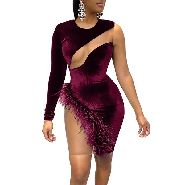 velvet christmas dress women club dresses long sleeve one shoulder mesh patchwork feather short red bodycon party dress, Black;white
velvet christmas dress women club dresses long sleeve one shoulder mesh patchwork feather short red bodycon party dress, Black;white
