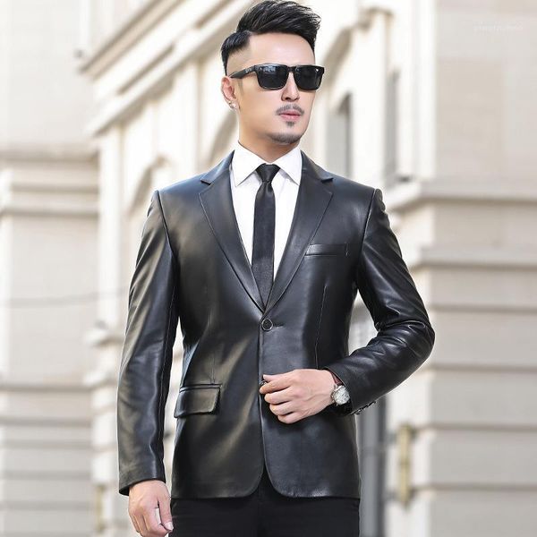 haining leather men's business lapel suit sheepskin casual slim fit coat with two buttons & faux, Black
haining leather men's business lapel suit sheepskin casual slim fit coat with two buttons & faux, Black