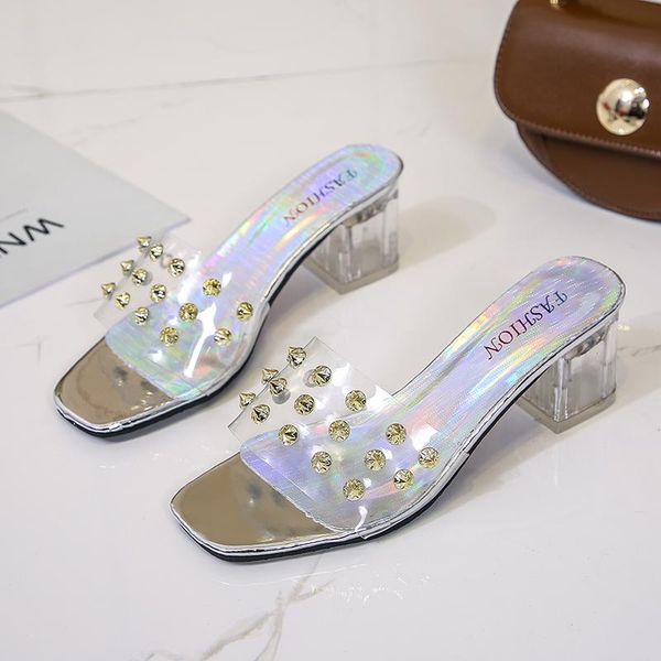 summer slippers female slides clear transparent women shoes woman mules rivet square high heels ladies, Black
summer slippers female slides clear transparent women shoes woman mules rivet square high heels ladies, Black