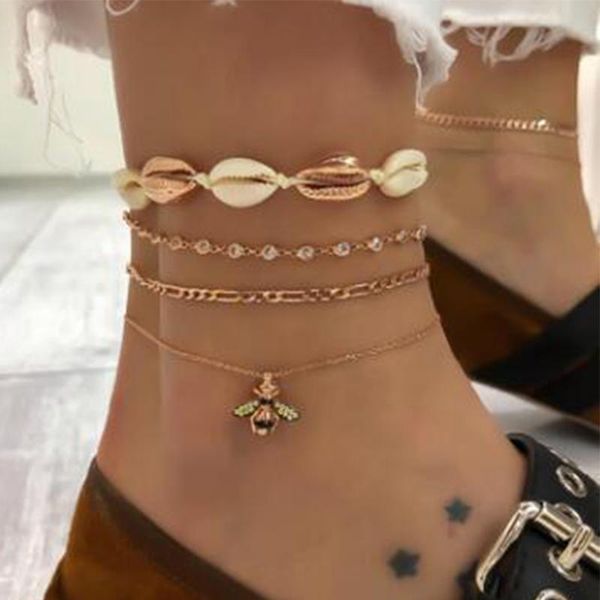 anklets huatang 4pcs boho rhinestone bee shell pendant anklet set for women multilayer crystal foot chains beach jewelry tobillera 7117, Red;blue
anklets huatang 4pcs boho rhinestone bee shell pendant anklet set for women multilayer crystal foot chains beach jewelry tobillera 7117, Red;blue
