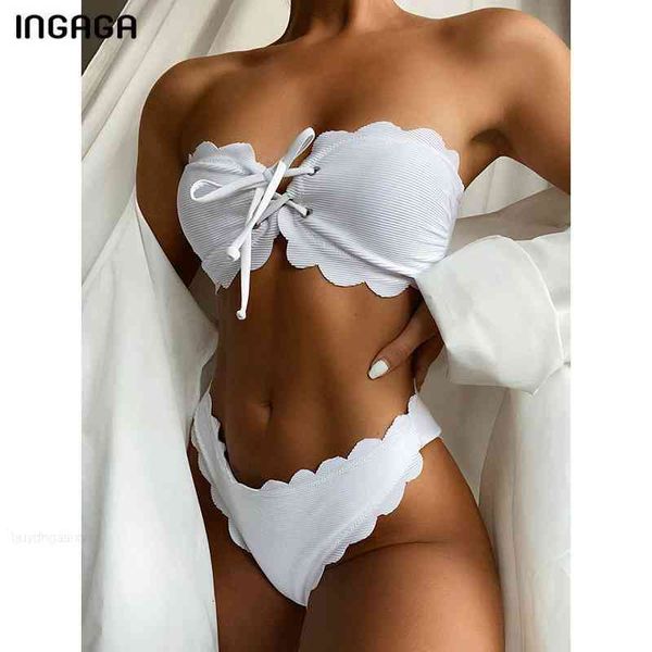 scalloped swimwear ingaga swimsuits lace-up women bikinis biquini bathing bandeau suits ribbed bikini set 2021 beachwear, White;black
scalloped swimwear ingaga swimsuits lace-up women bikinis biquini bathing bandeau suits ribbed bikini set 2021 beachwear, White;black