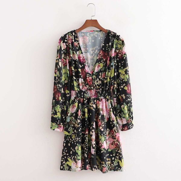 women floral printed dress elastic waist v-neck long sleeves short dress romantic elegant lady chic woman dresses 210709, Black;gray
women floral printed dress elastic waist v-neck long sleeves short dress romantic elegant lady chic woman dresses 210709, Black;gray